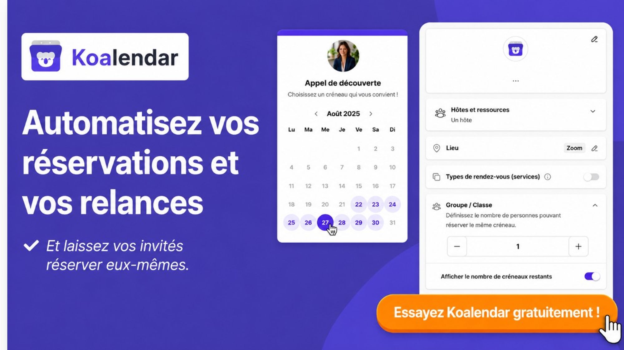 bannière pour créer une page de réservation avec Koalendar